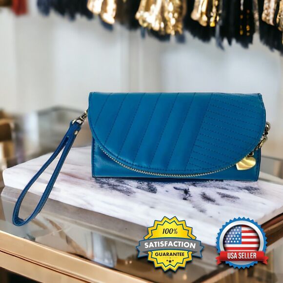 Charlotte Wristlet Wallet Phone Clutch Faux Leather w Coin Pocket Heart Charm - Picture 1 of 14